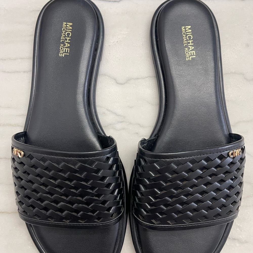 Michael Kors Black Woven Slide Sandals